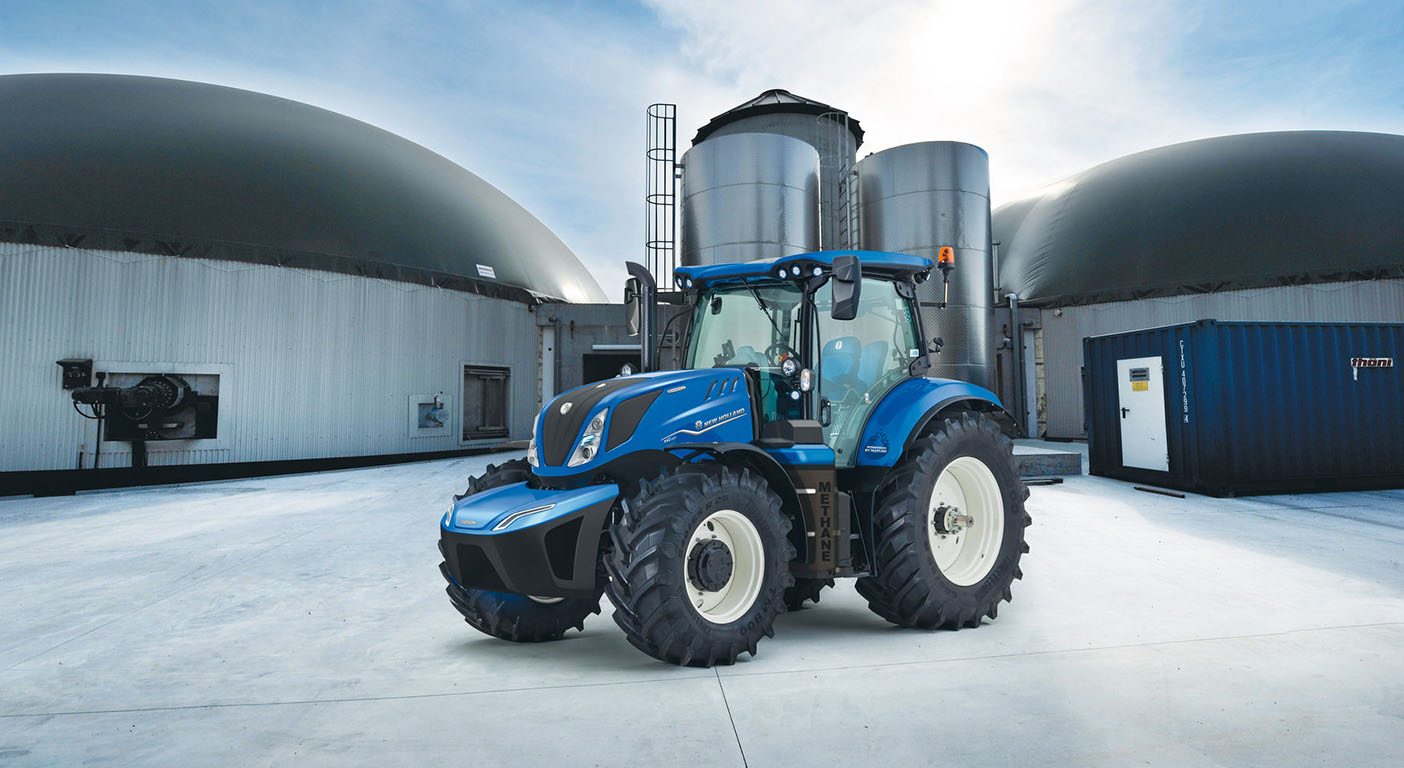 New Holland’s methane powered tractor which can run on fuel produced by biodigesters on or local to the farm.