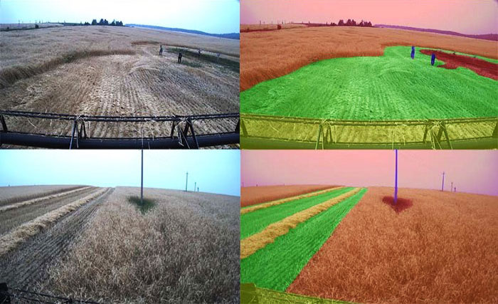 The system analyses images from just one video camera and, by using a deep learning convolutional neural network fine-tuned for agronomic purposes, understands the types and positions of objects facing the machinery, builds movement trajectories, and sends commands to perform manoeuvres.