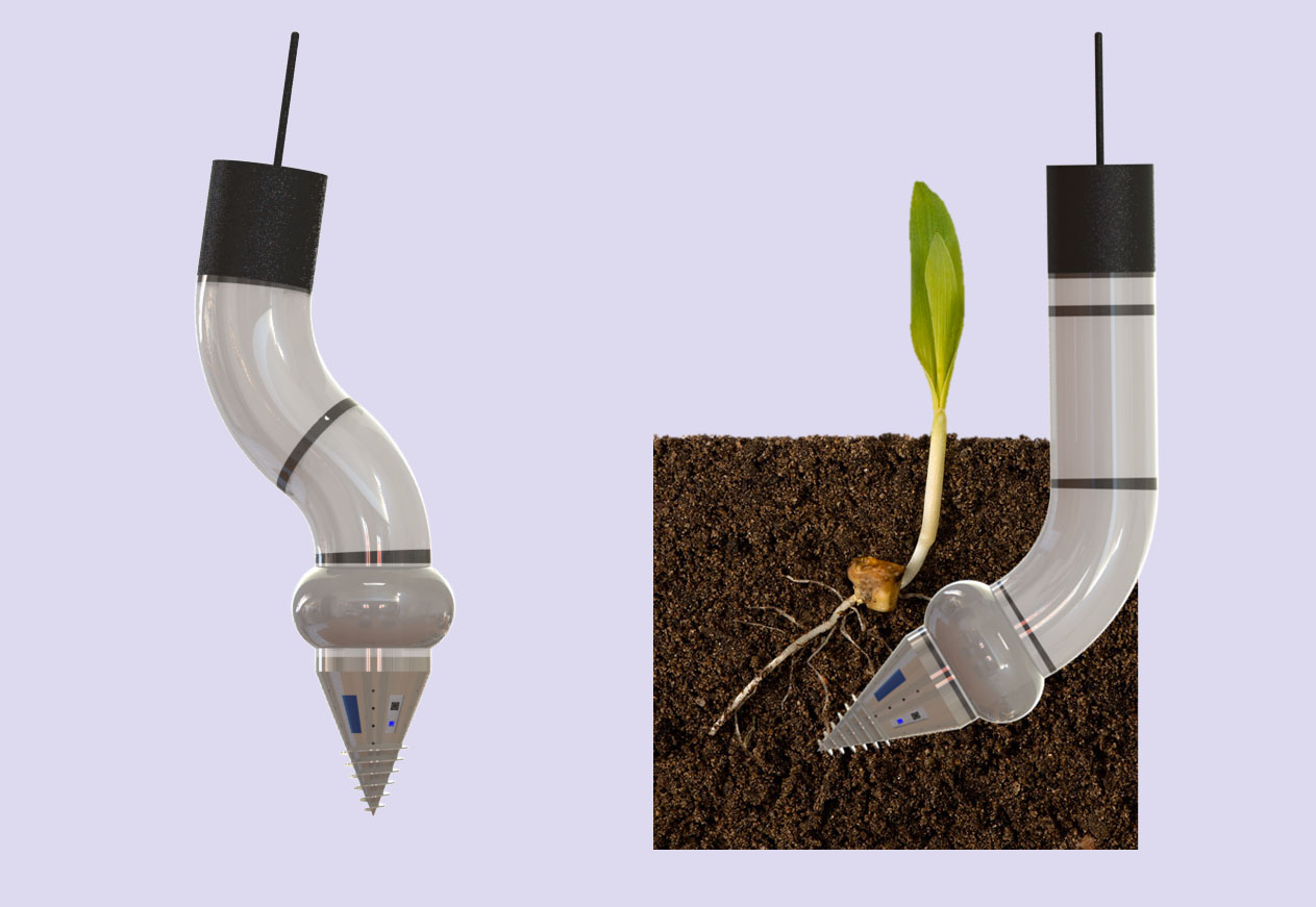 The worm-like robot will push through the soil to record properties such as soil density and compactness
