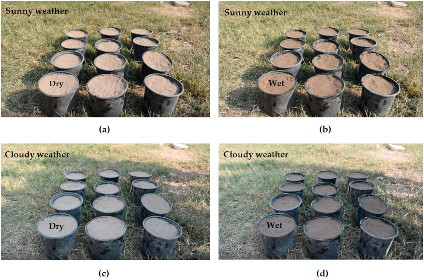 Data collection of the loam soil under four scenarios (a) S1: sunny-dry, (b) S2: sunny-wet, (c) S3: shadow-dry, and (d) S4: shadow-wet.